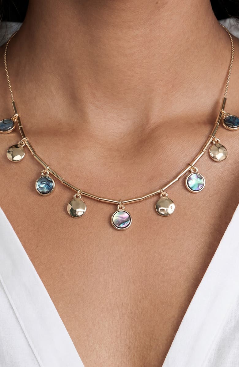 Ettika Abalone Disc Charm Frontal Necklace, Alternate, color, Gold