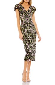 Mac Duggal Floral Embellished Flutter Cap Sleeve Dress