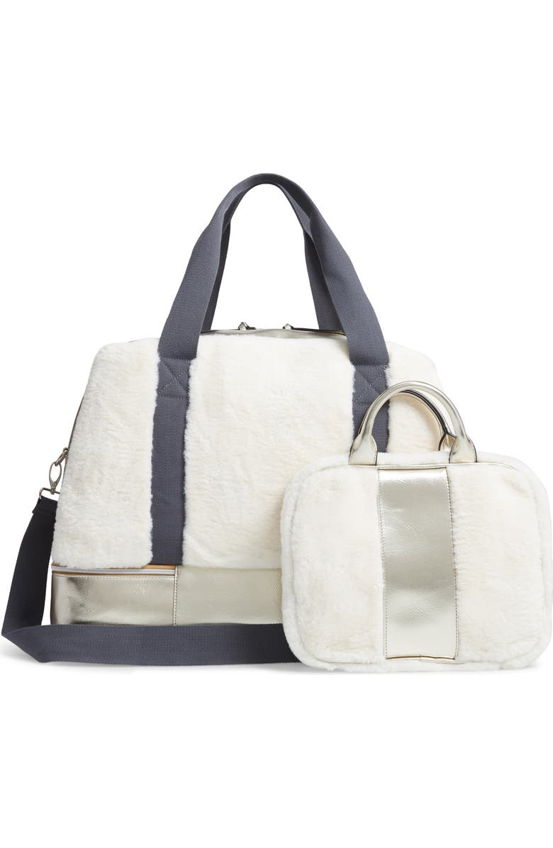 Violet Ray New York Faux Fur Weekend Bag & Pouch, Alternate, color,