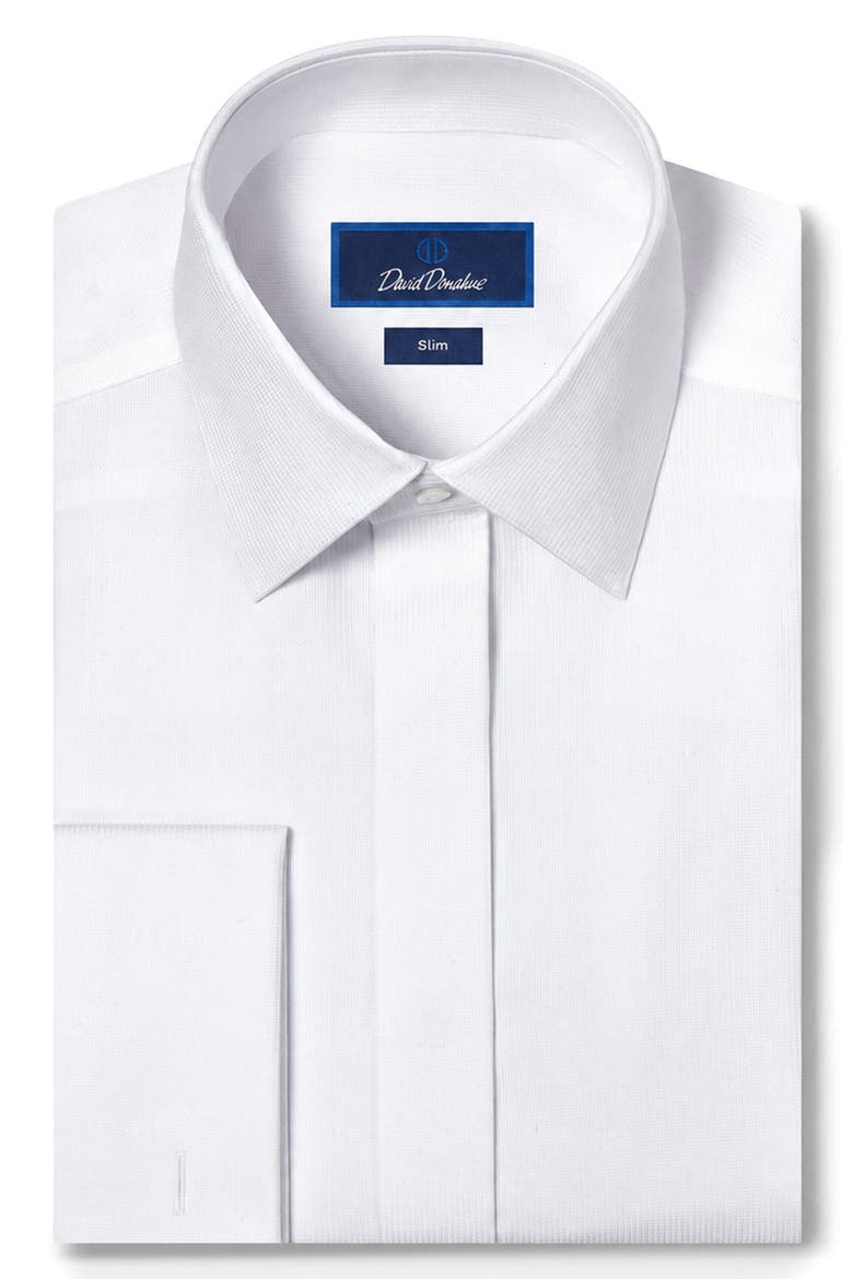 Slim Fit French Cuff Covered Placket Formal Shirt, Main, color, WHITE