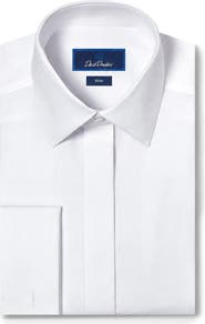 David Donahue Slim Fit French Cuff Covered Placket Formal Shirt