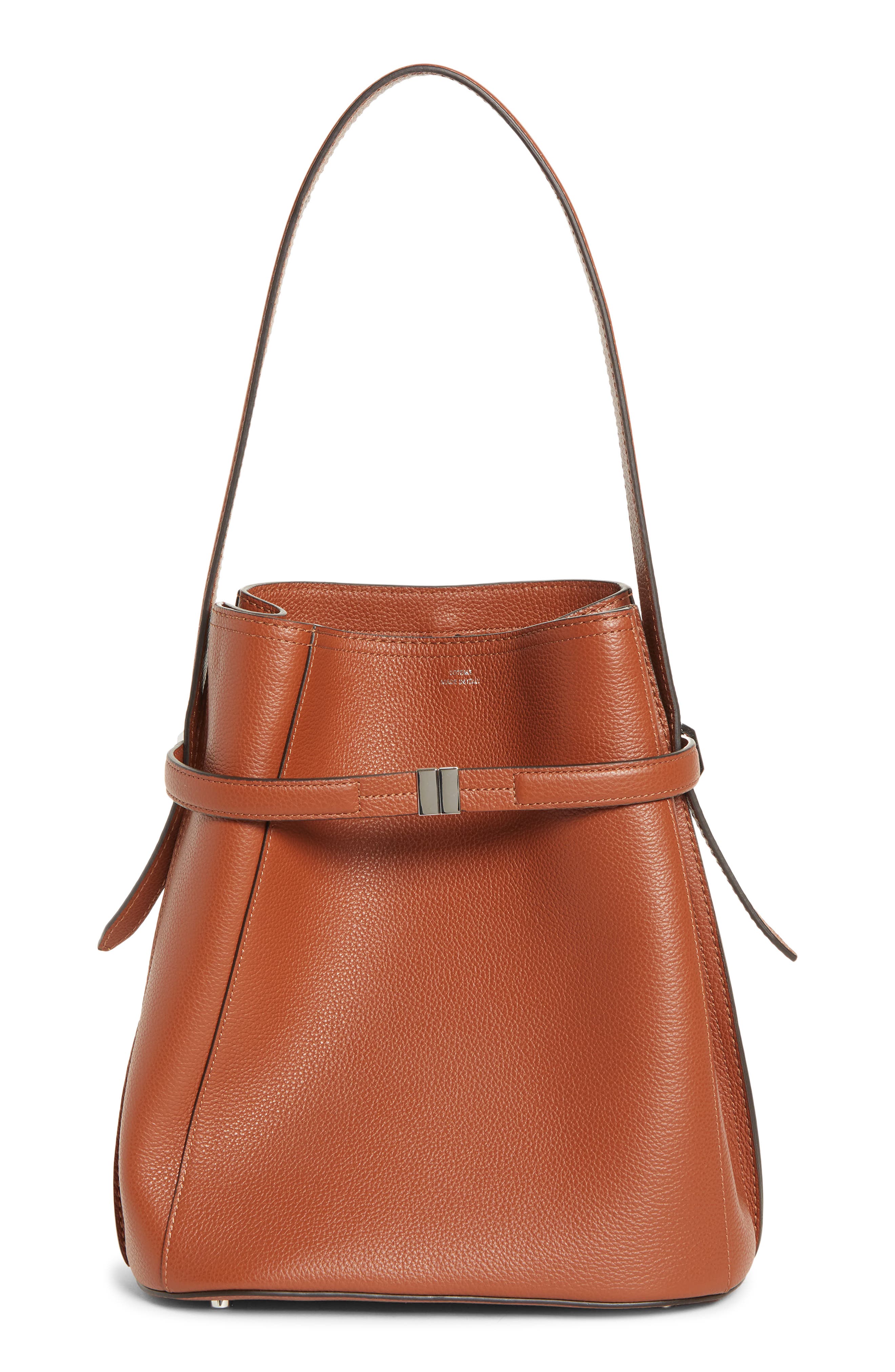 TOTEME Belted Grained Leather Bucket Bag, Main, color, Sienna