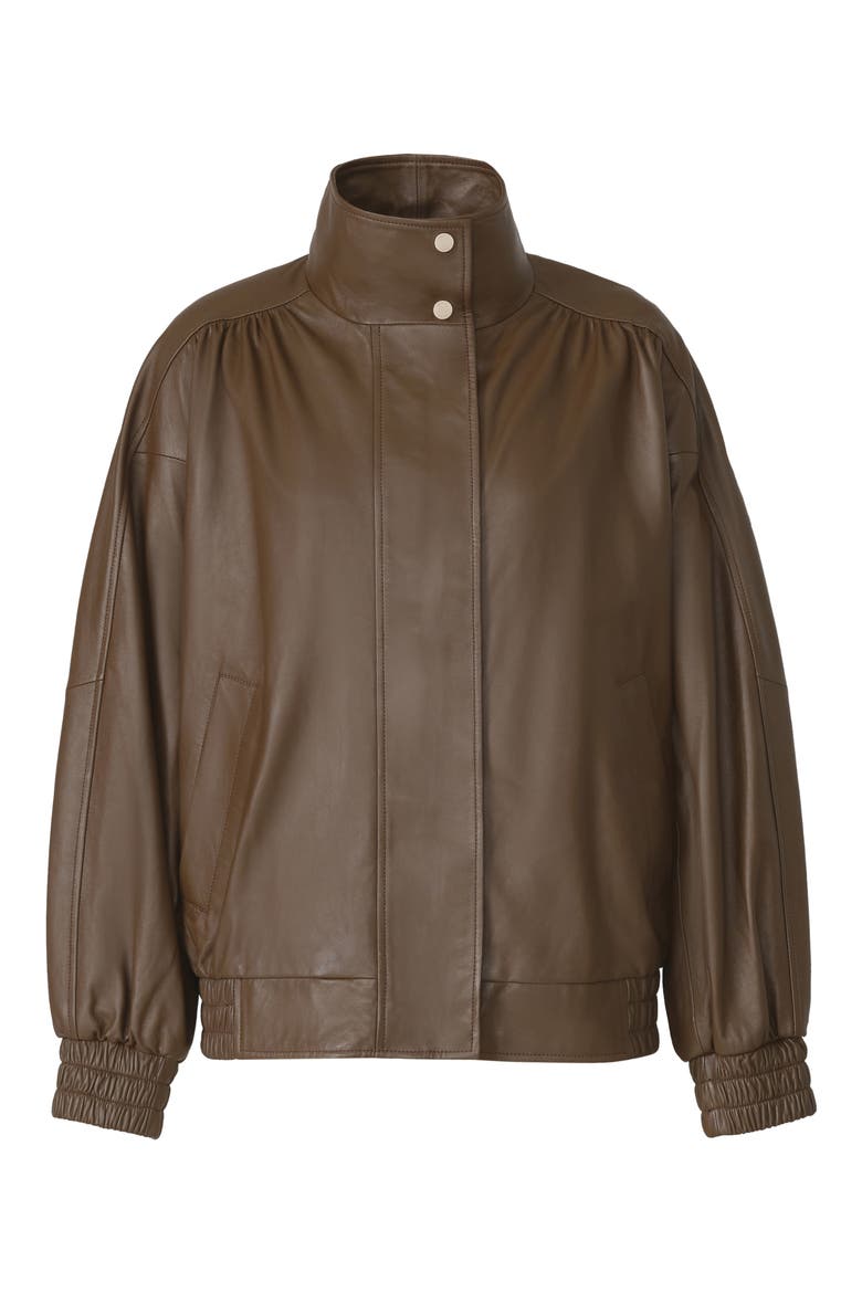 Oversize Leather Bomber Jacket, Alternate, color, ESPRESSO
