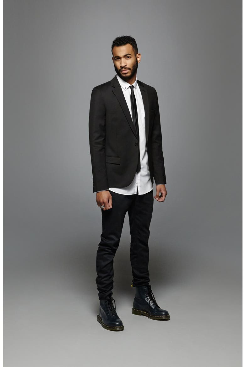 Black Textured Skinny Fit Suit Jacket, Alternate, color, BLACK