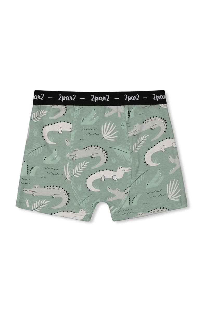 Deux par Deux Boy's Printed Organic Cotton Boxer Shorts Light Sage And Gray Crocodile, Main, color,