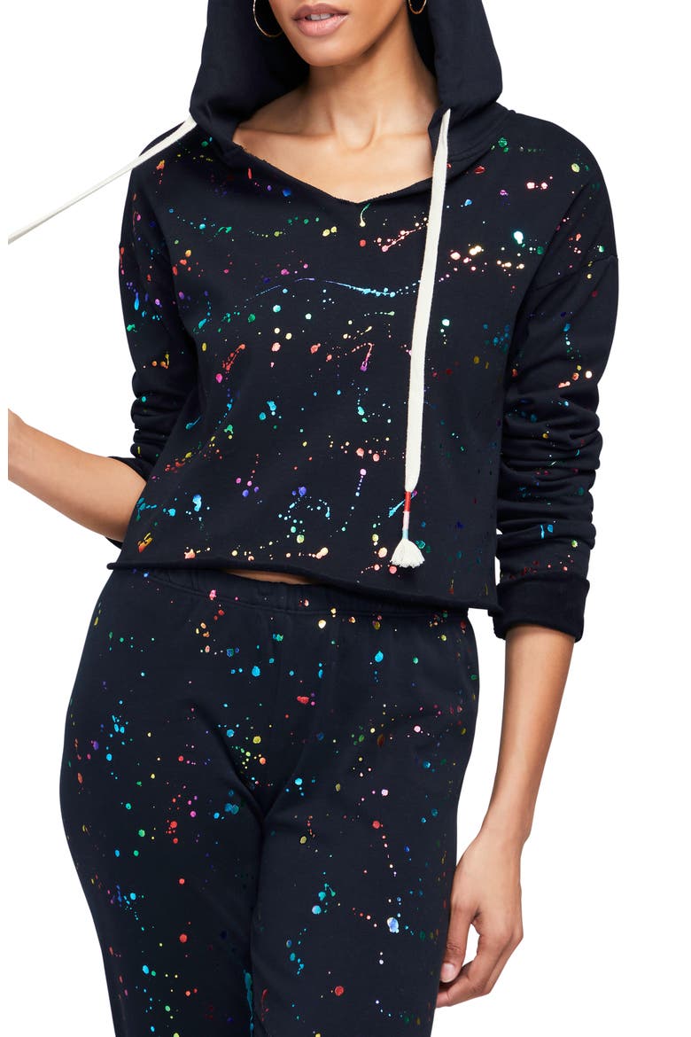 Ray Foil Splatter Cotton Blend Hoodie, Main, color, CLEAN BLACK