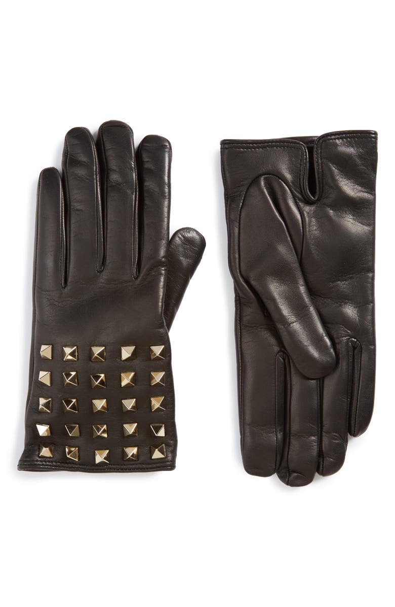 Valentino Garavani Rockstud Leather Gloves, Main, color,