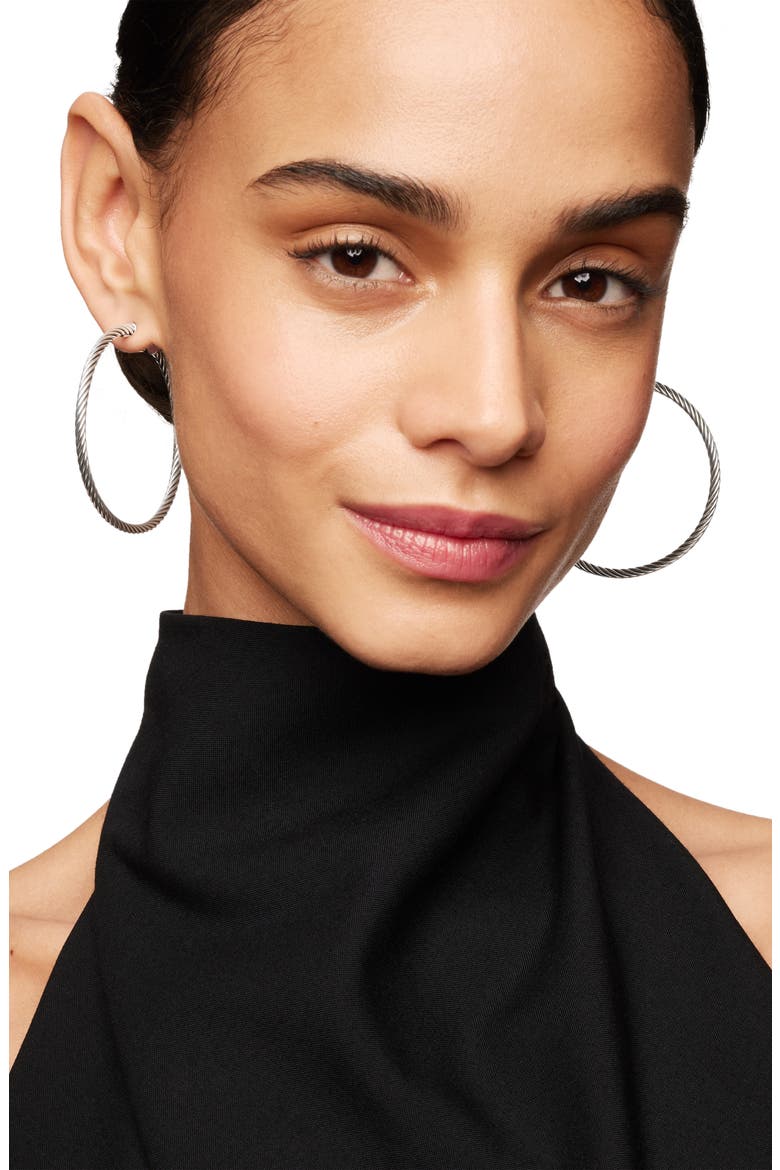 Large Cable Oval Hoop Earrings, Alternate, color, SILVER