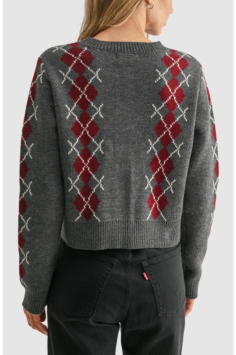 Argyle Crewneck Cardigan, Alternate, color, CHARCOAL WINE
