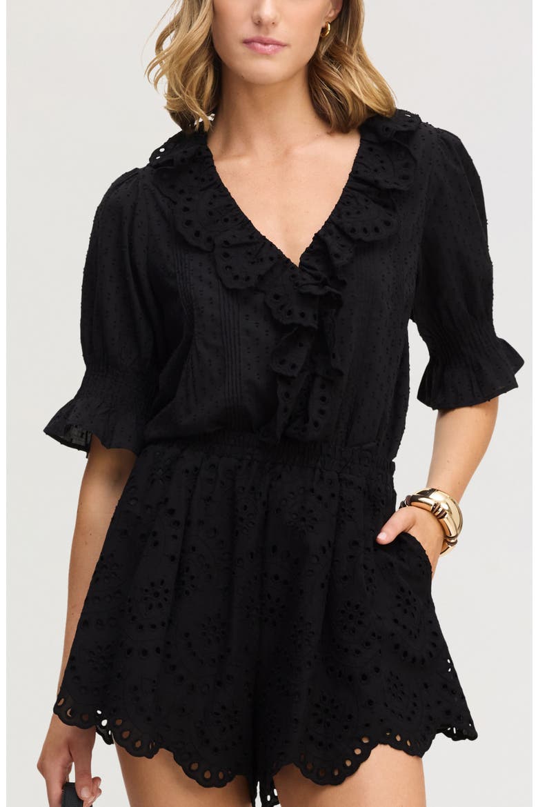 Flounce Ruffle Cotton Top, Main, color, TRUE BLACK