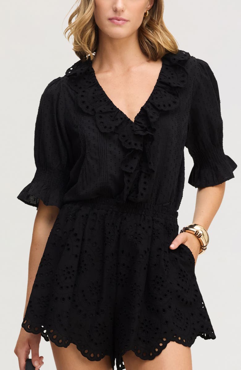 Sam Edelman Flounce Ruffle Cotton Top, Main, color, True Black