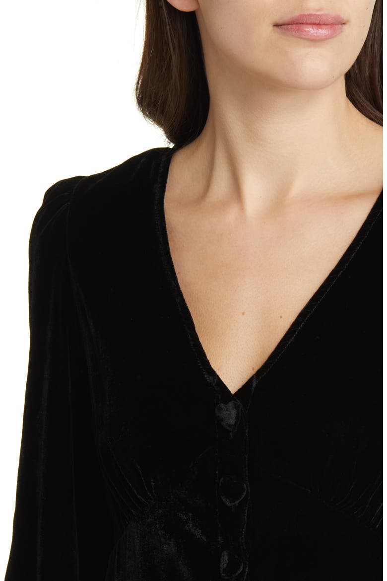 Velvet Button-Up Blouse, Alternate, color, BLACK
