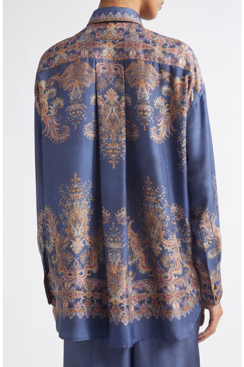 Valiant Paisley Print Tie Neck Silk Button-Up Shirt, Alternate, color, NAVY PAISLEY