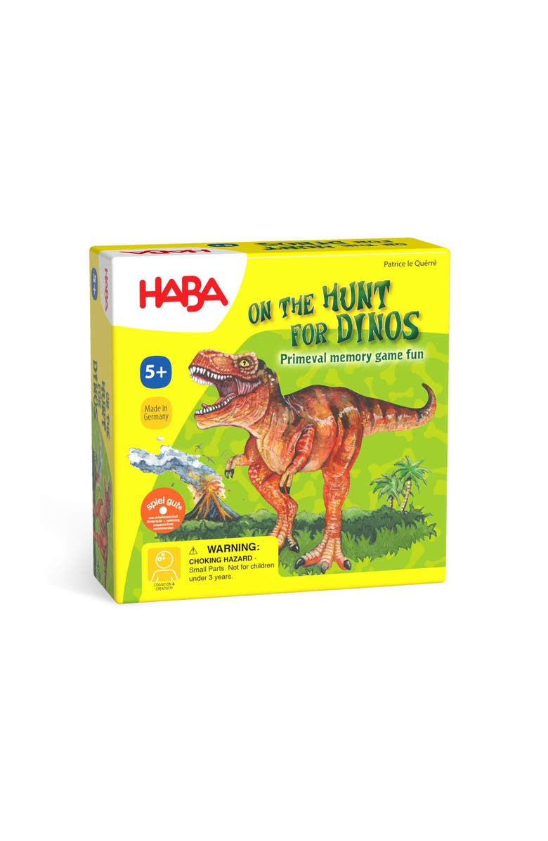 HABA On the Hunt for Dinos Mini Game - Perfect Dinosaur Toys & Fun Family Board Games for Kids 5+, Ideal Kids Travel Games, Main, color, Multi