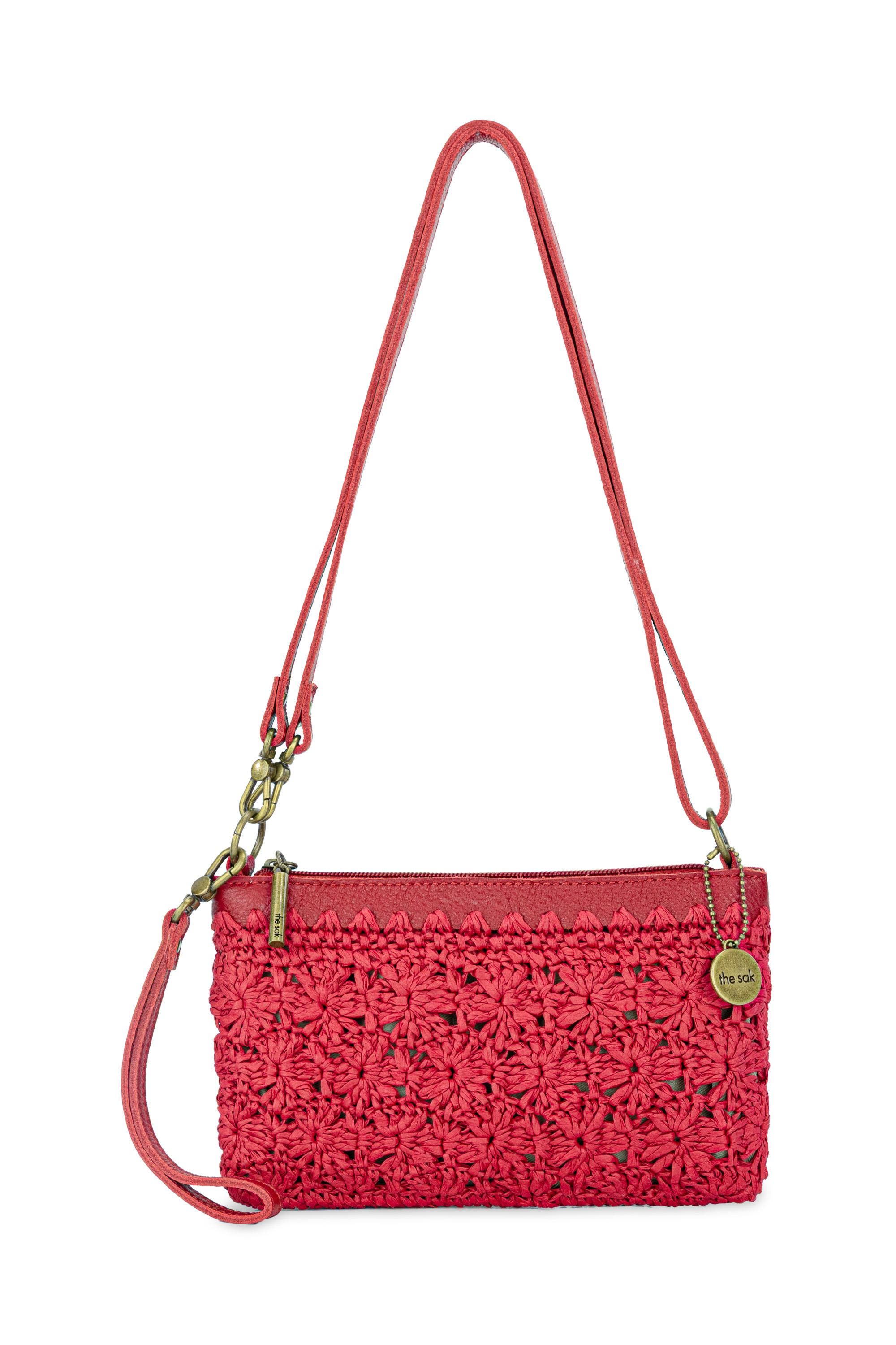 The Sak Vita Hand Crochet Crossbody Wristlet, Main, color, Scarlet Primrose Straw