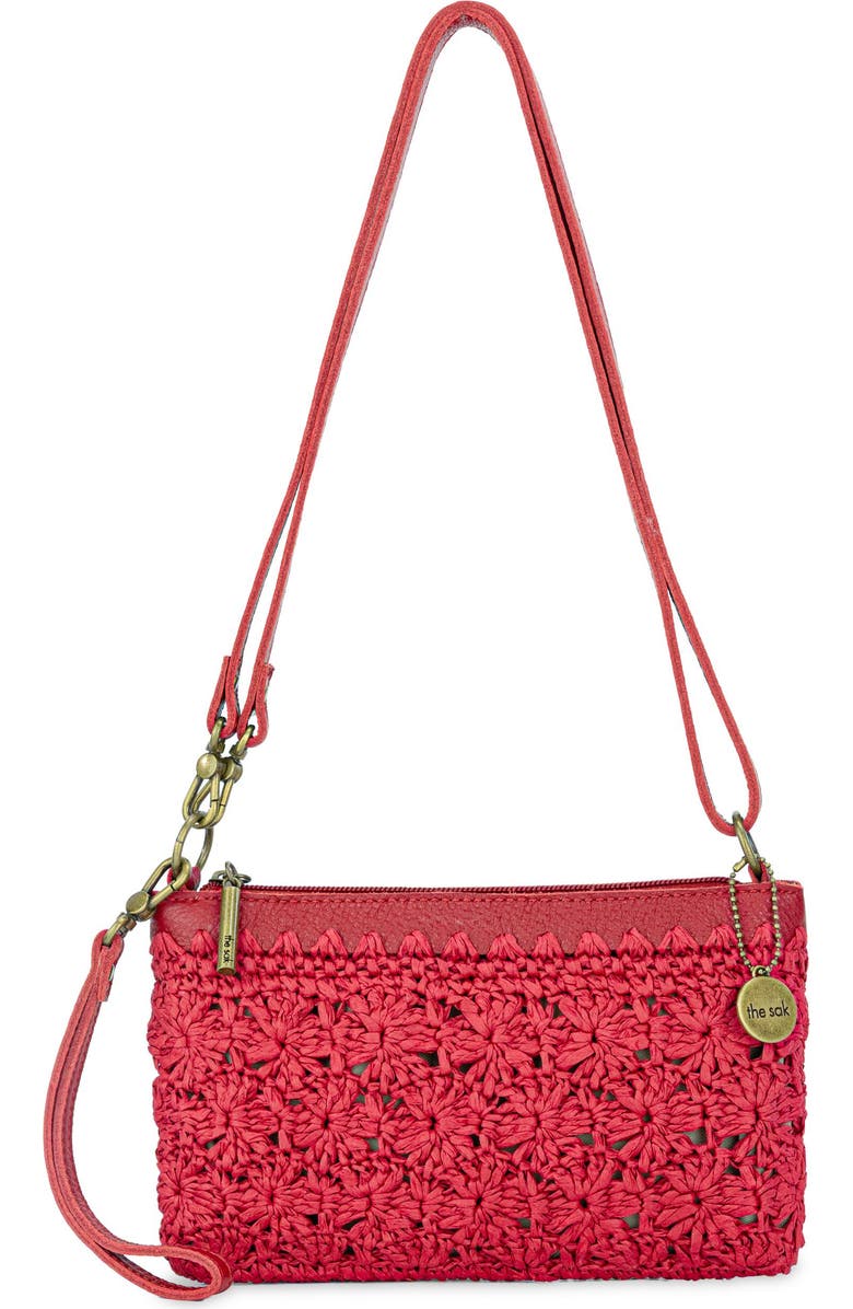 The Sak Vita Hand Crochet Crossbody Wristlet, Main, color, Scarlet Primrose Straw