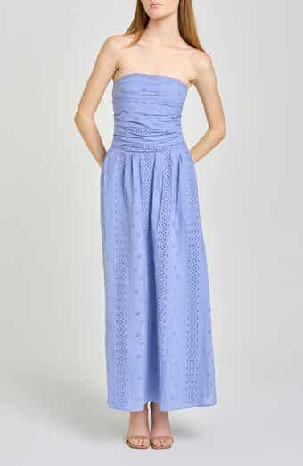 Pippa Gathered Eyelet Strapless Cotton Midi Dress