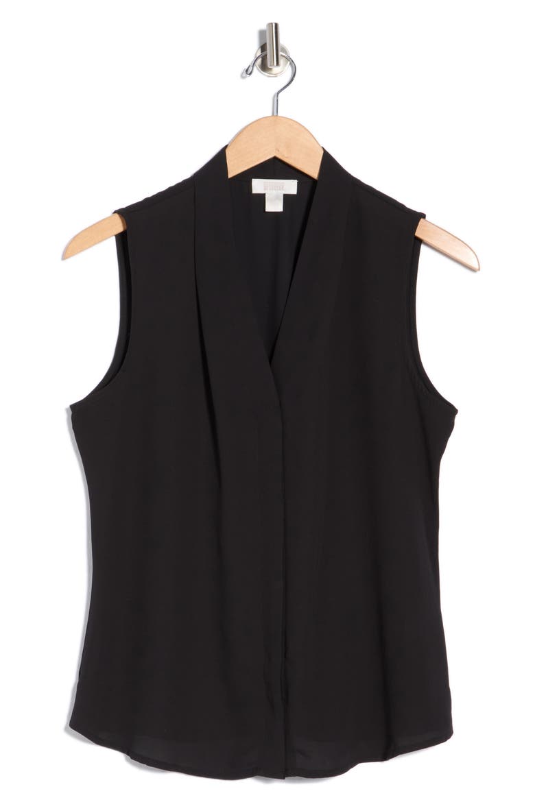 V-Neck Sleeveless Woven Shell Top, Alternate, color, BLACK