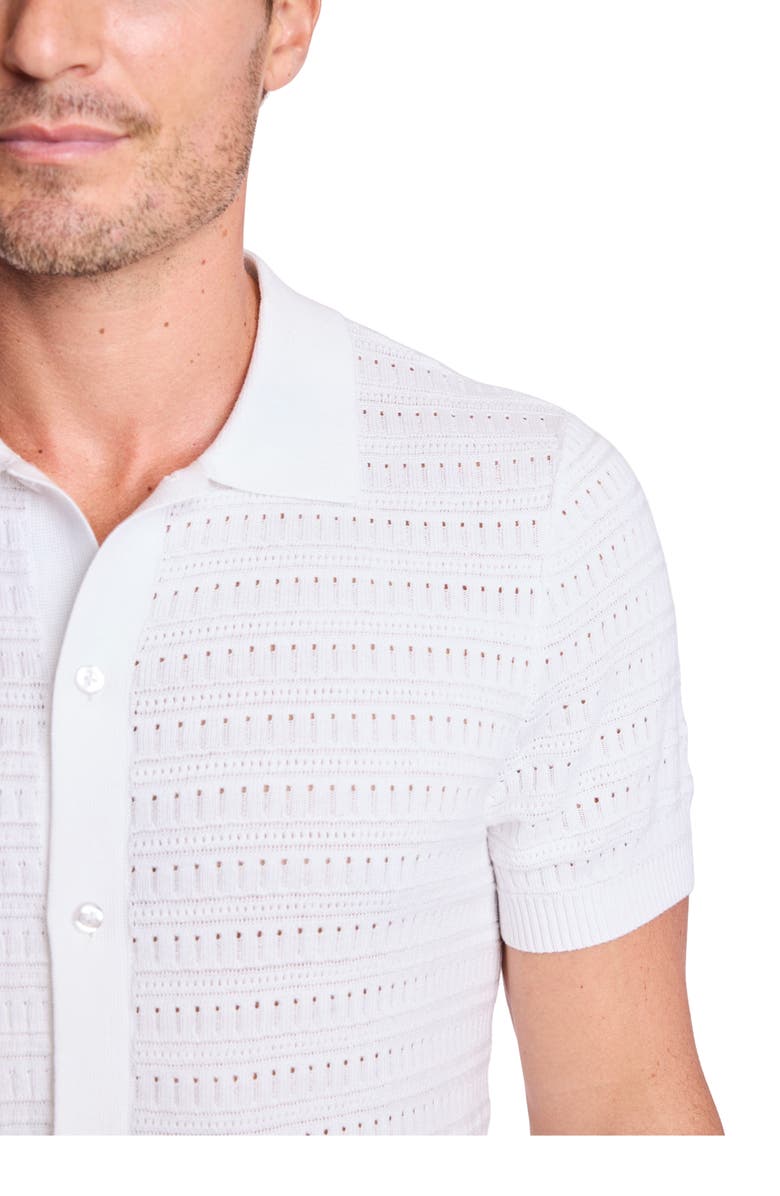 PAISLEY & GRAY Trim Fit Geometric Knit Button-Up Polo, Alternate, color, White Lotus