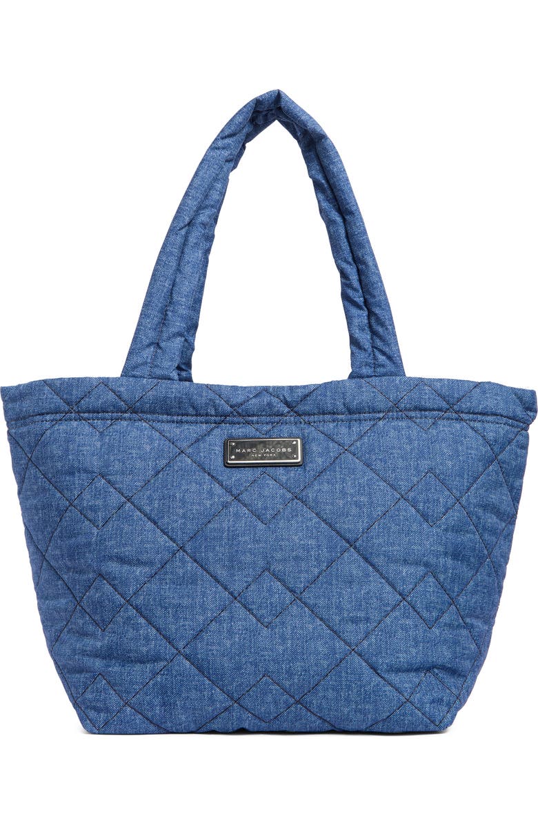 Marc Jacobs Medium Quilted Denim Effect Nylon Tote, Main, color, Denim Blue