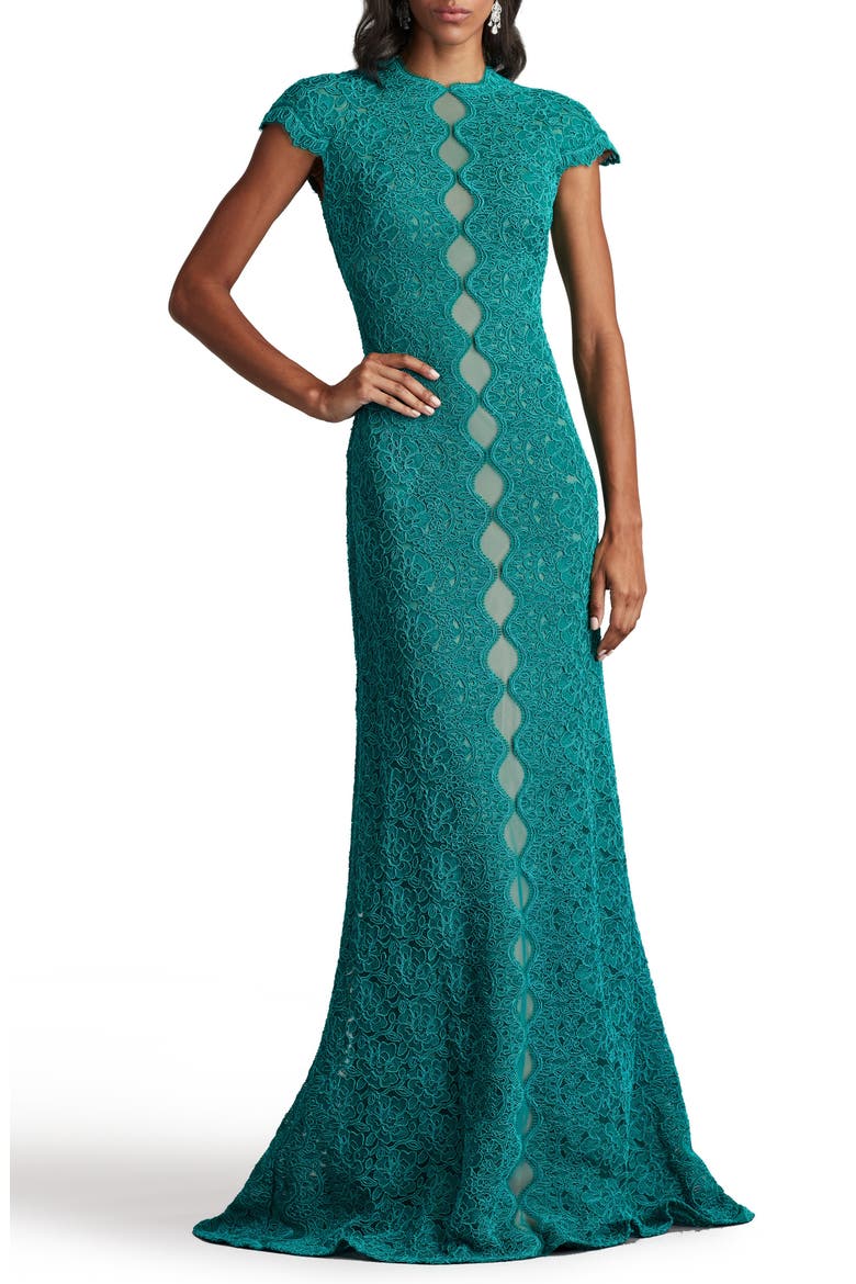 Corded Lace Cap Sleeve Cotton Blend Gown, Alternate, color, CARIBBEAN