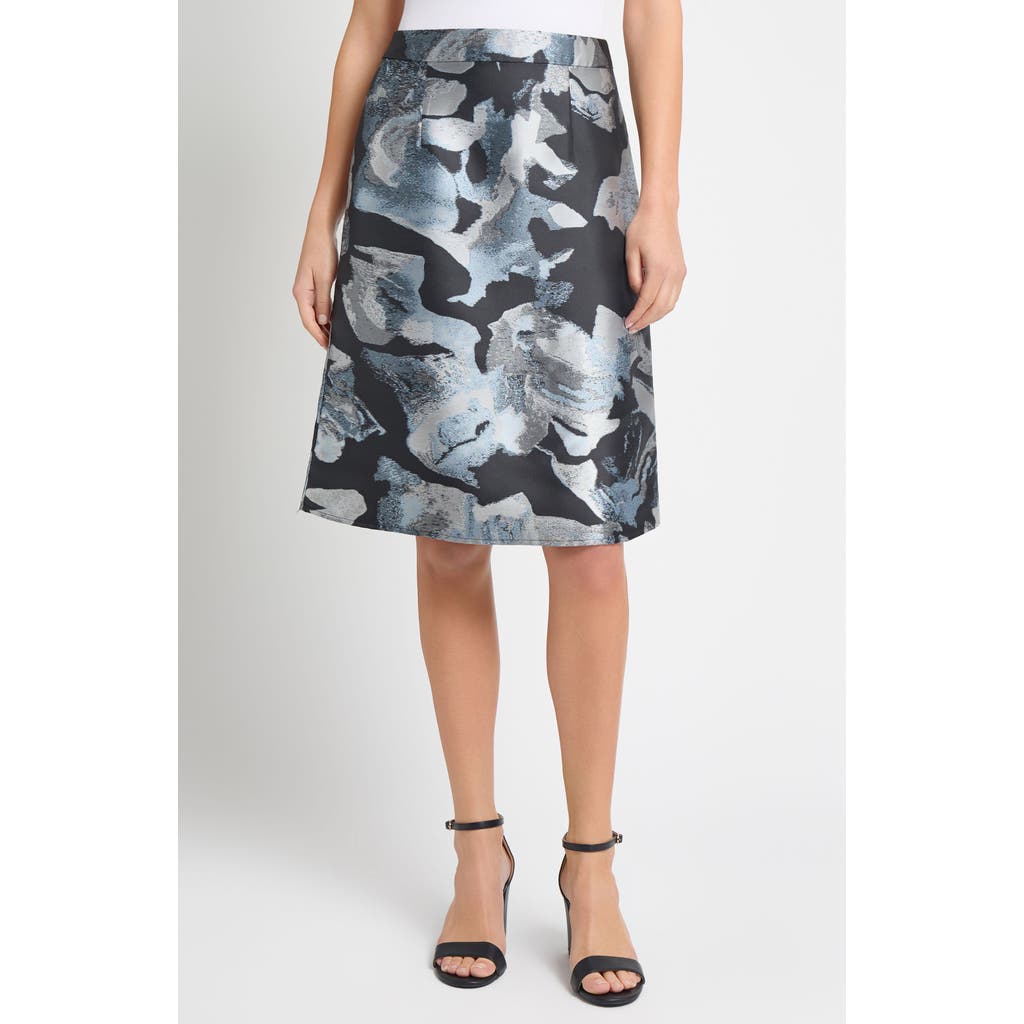 Ming Wang Abstract Floral A-line Skirt In Gray
