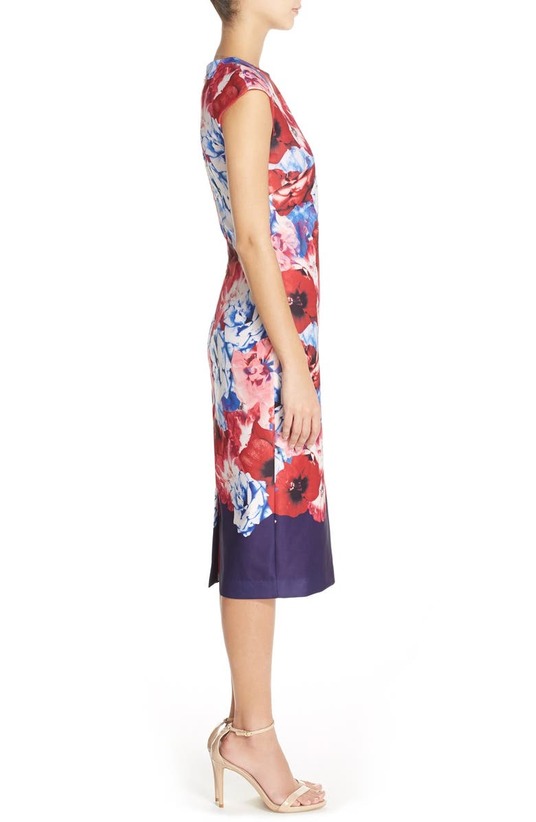 Vince Camuto Floral Print Stretch Midi Dress, Alternate, color,