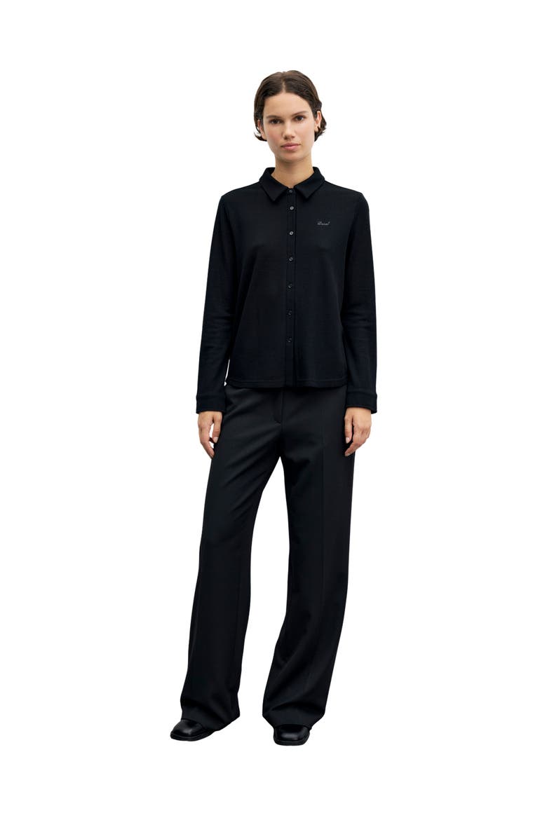 Bambi Long Sleeve Knit Polo Shirt, Alternate, color, Black