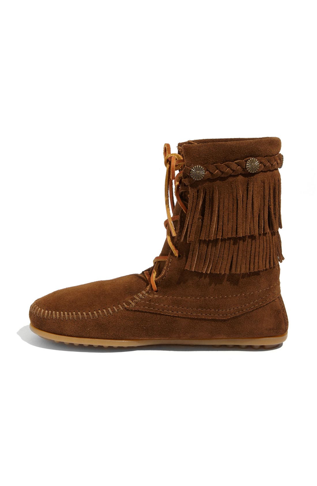 Minnetonka 'Tramper' Double Fringe Moccasin Boot, Alternate, color, 