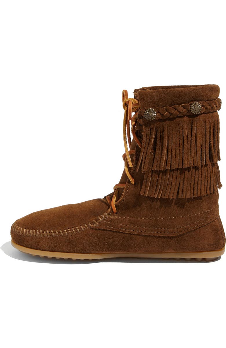 Minnetonka 'Tramper' Double Fringe Moccasin Boot, Alternate, color,