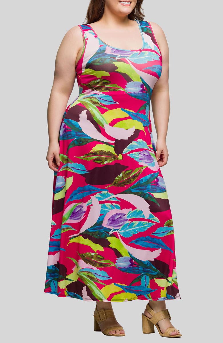 24seven Comfort Apparel Print Sleeveless Maxi Dress, Alternate, color, Blue Multi