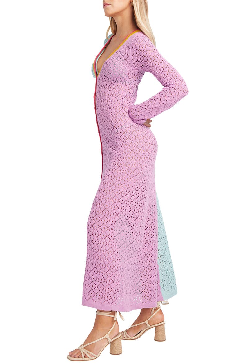 Alexandra Long Sleeve Colorblock Cover-Up Maxi Sweater Dress, Alternate, color, PURPLE/ TEAL MULTI