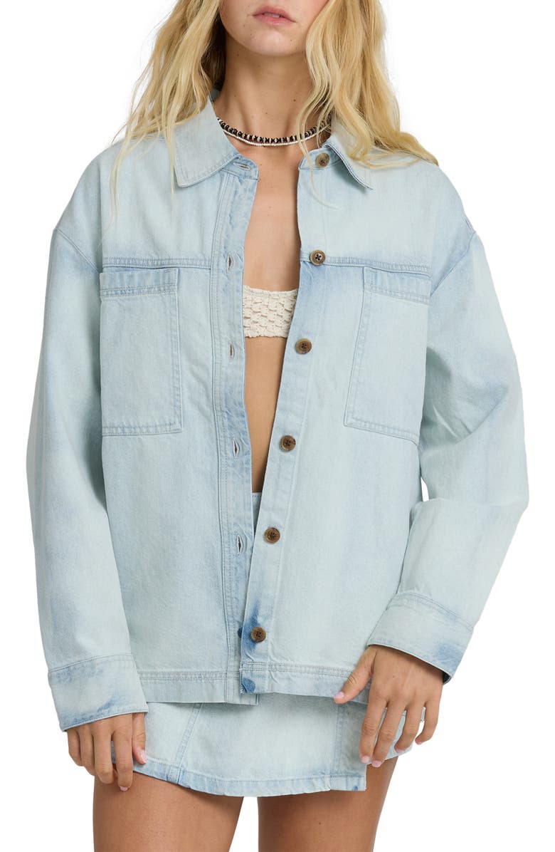 Billabong Jade Saltwash Denim Shacket, Main, color, Blue Mist