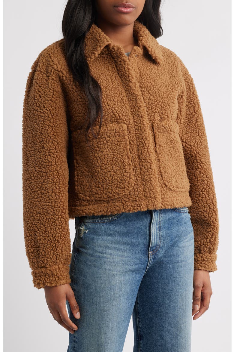 Patch Pocket Faux Fur Crop Jacket, Main, color, CAPPUCINO