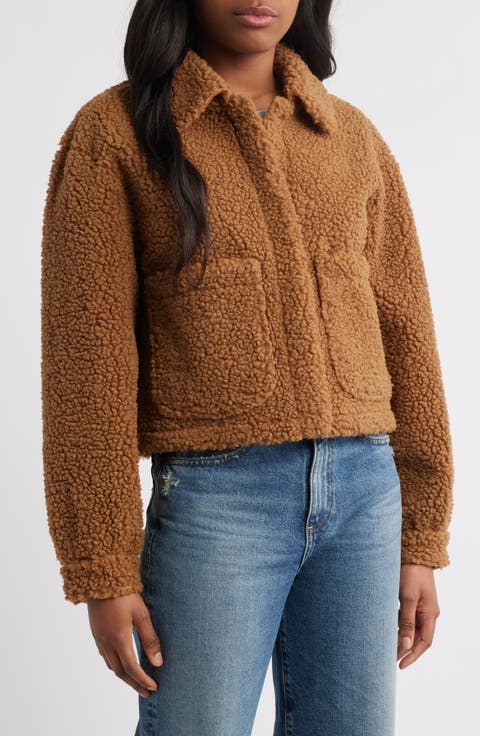 Patch Pocket Faux Fur Crop Jacket