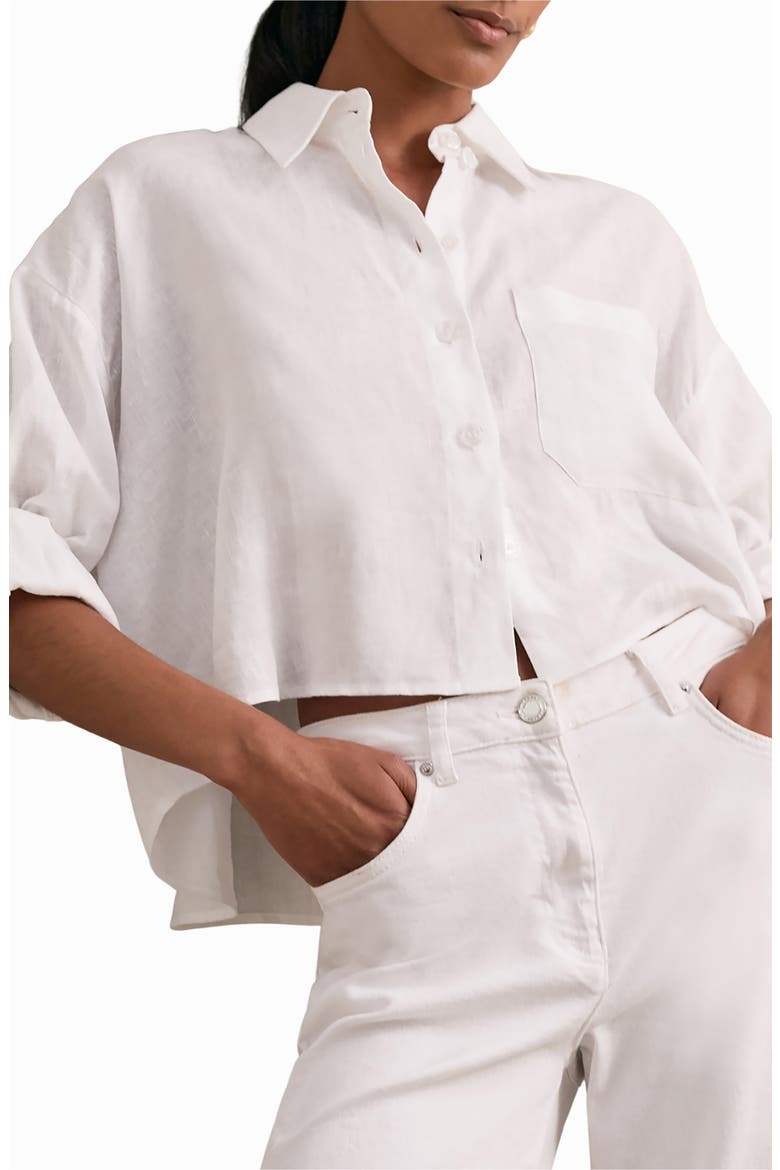 Solena Crop High-Low Linen Shirt, Main, color, WHITE