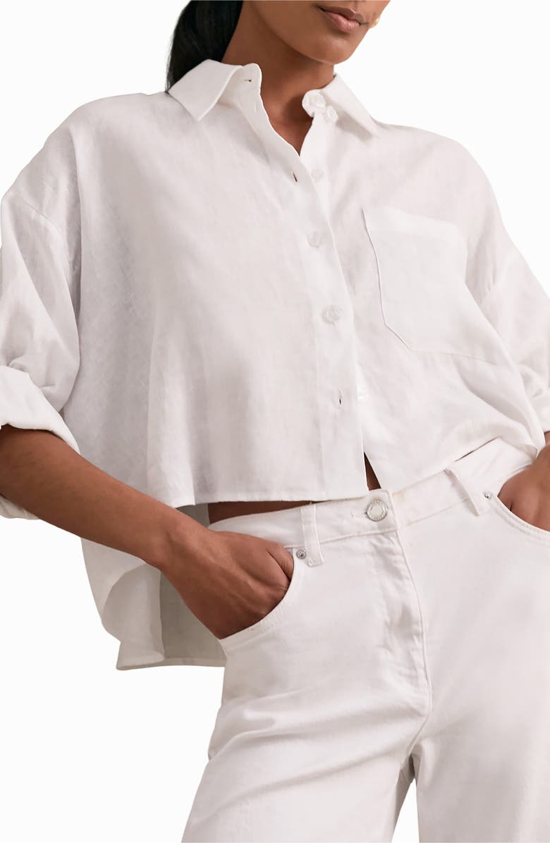 Reiss Solena Crop High-Low Linen Shirt, Main, color, White