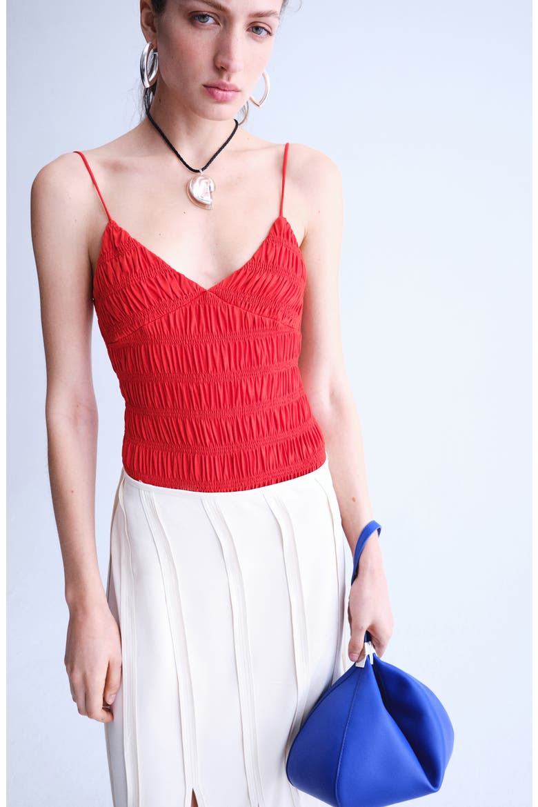 Shirred Sleeveless Bodysuit, Alternate, color, RED
