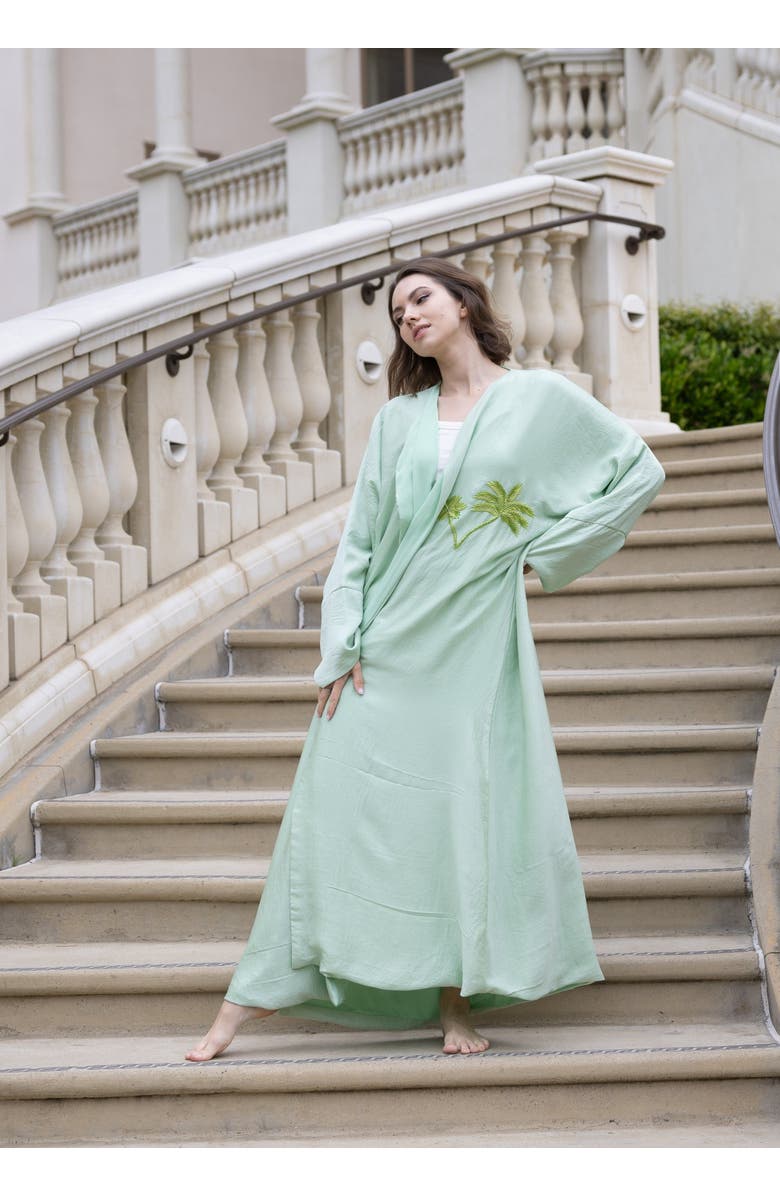 Le Fafo Palm Embroidered Silk Kaftan, Alternate, color, Green