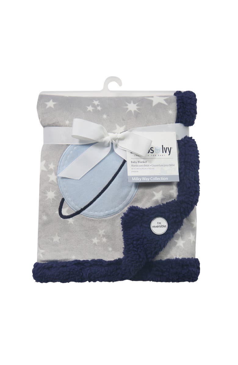 Lambs & Ivy Milky Way Stars and Planet Minky/Faux Shearling Soft Baby Blanket, Alternate, color, Gray