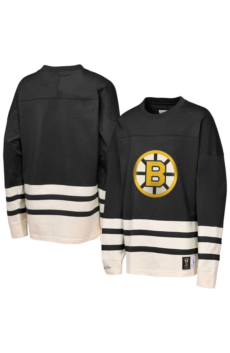 Mitchell & Ness Youth Mitchell & Ness  Black Boston Bruins Chainstitch Heavyweight Long Sleeve Top, Alternate, color, Black