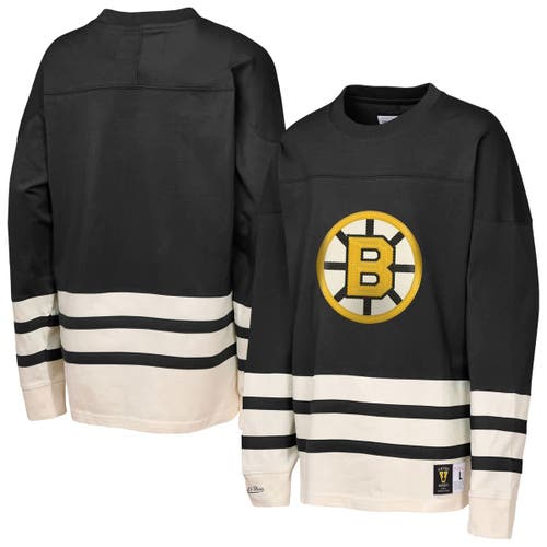 Mitchell & Ness Youth Black Boston Bruins Chainstitch Heavyweight Long Sleeve Top In Black