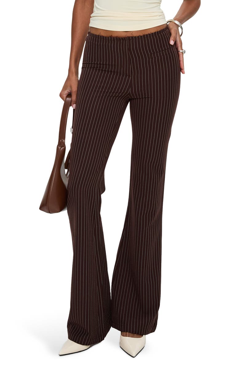 Princess Polly Sportia Pinstripe Low Rise Flare Pants, Main, color, Brown