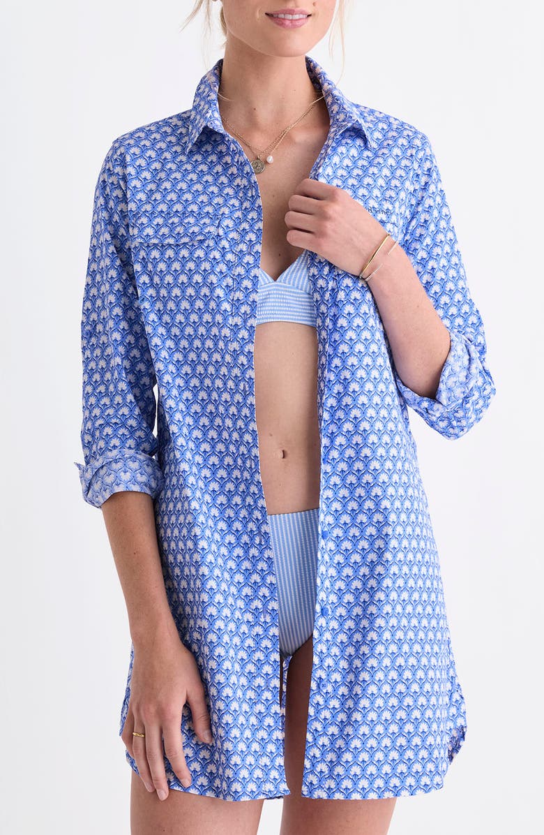 vineyard vines Harbor Long Sleeve Cover-Up Shirtdress, Main, color, Block