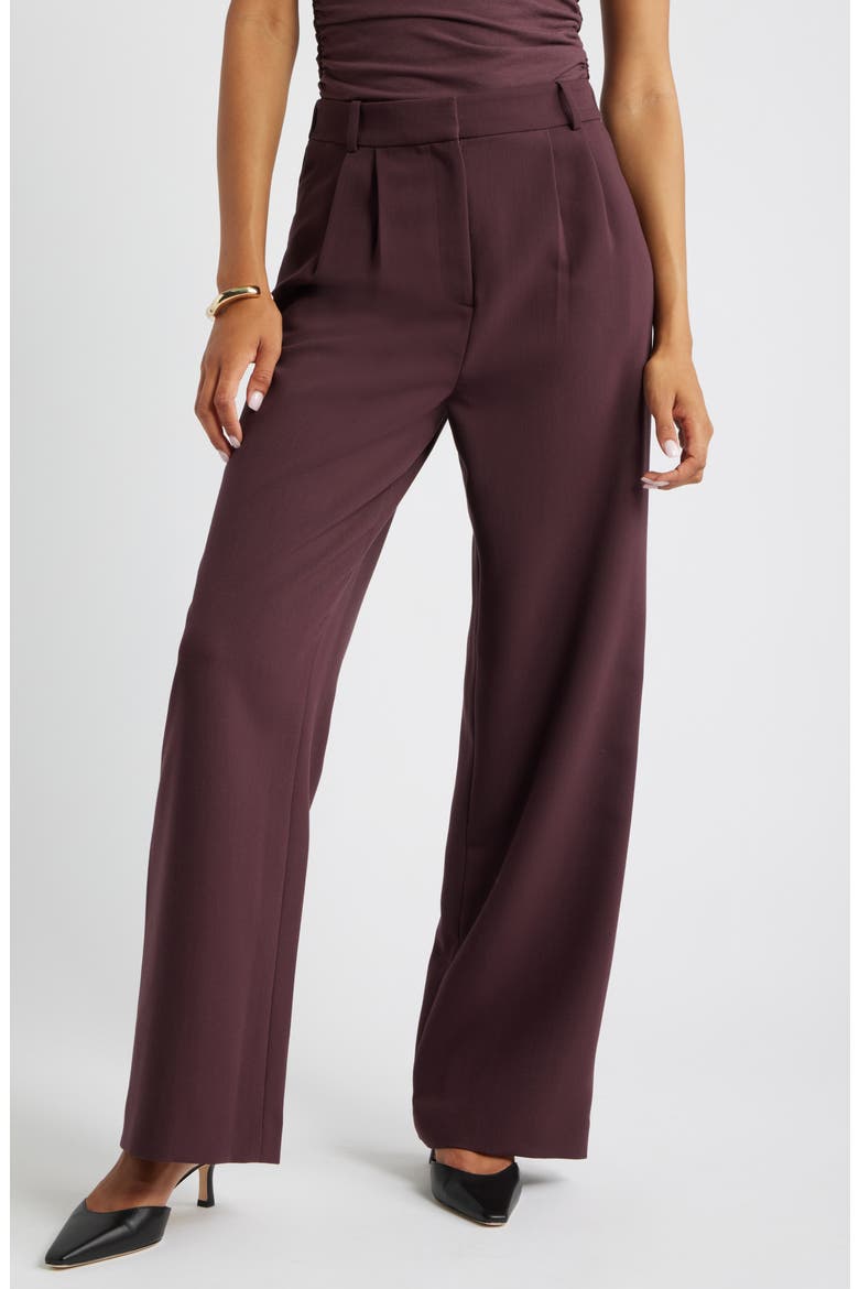 Icon Twill High Waist Wide Leg Trousers, Main, color, BURGUNDY FUDGE