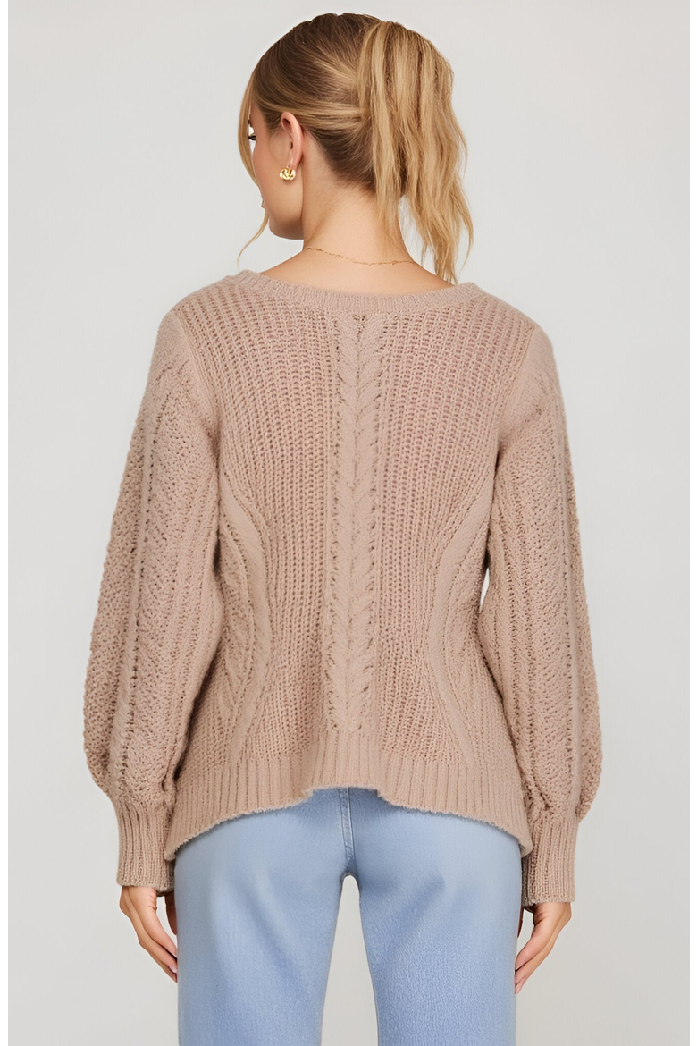 Cable Knit Cardigan with Tie-Front Detail, Alternate, color, Beige