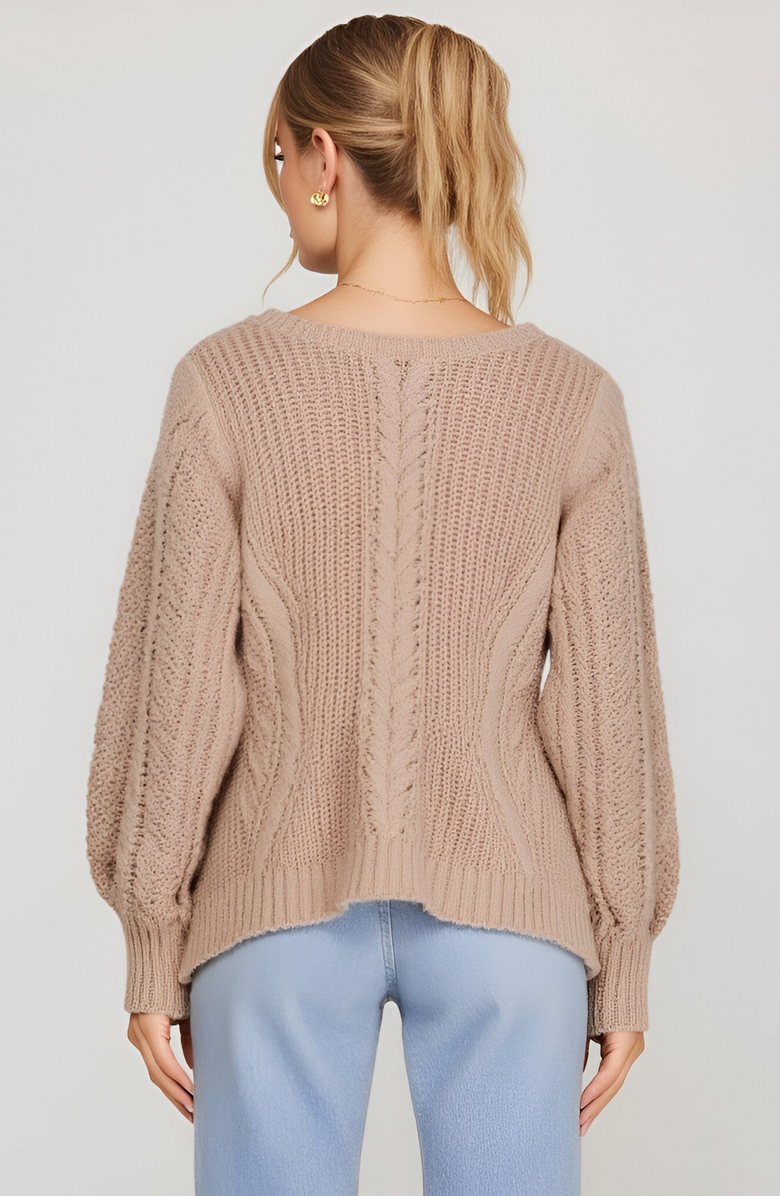 Modenaire Cable Knit Cardigan with Tie-Front Detail, Alternate, color, 