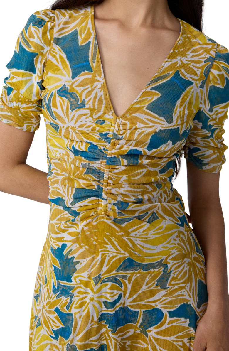 Diane von Furstenberg Koren Print Ruched Reversible Dress, Alternate, color, Sea Palm Mid Crete Blue