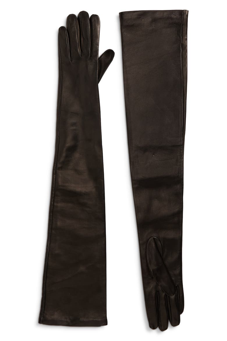 Lambskin Leather Opera Gloves, Main, color, BLACK