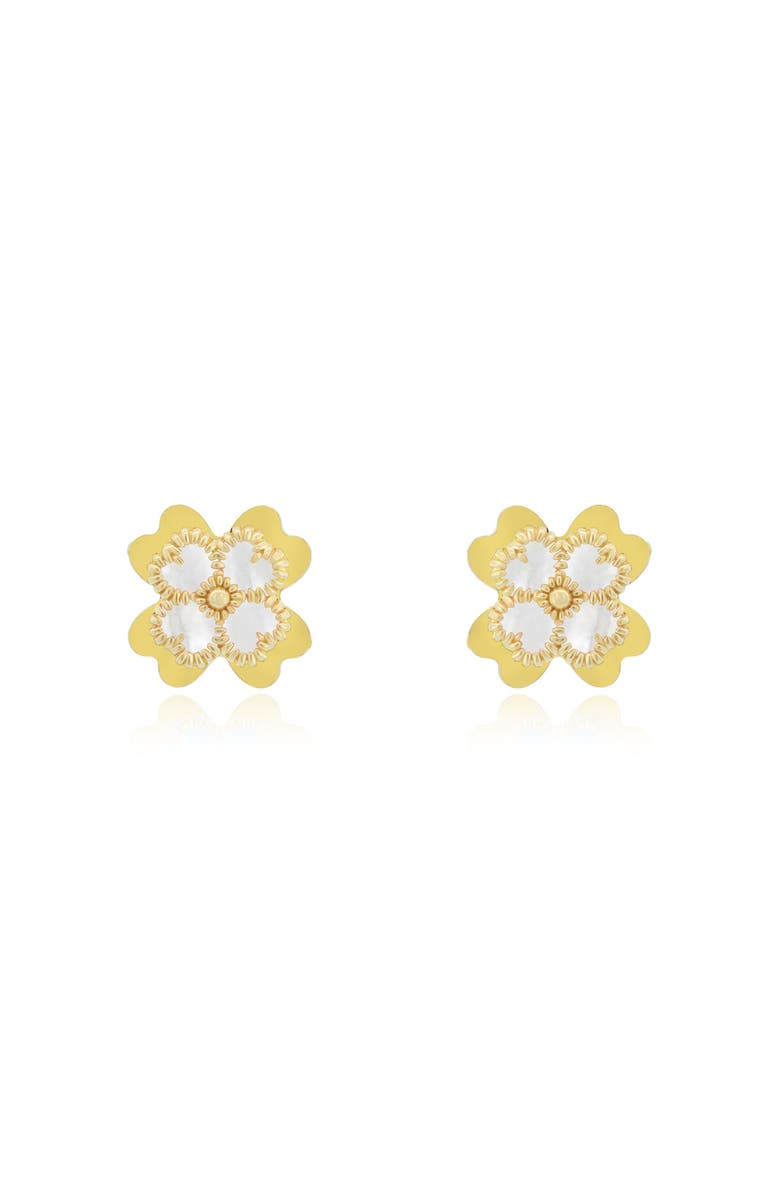 The Lovery Fine Jewelry White Enamel Four Leaf Clover Stud Earrings, Alternate, color, 